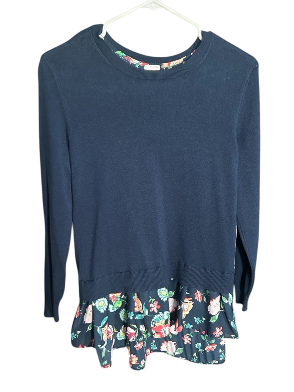 Time and Tru Navy Blue Floral Hem Sweater